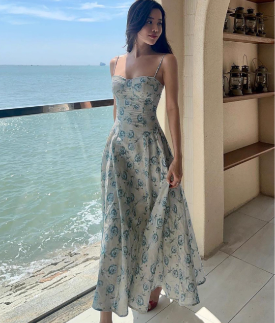 Teal Sweetheart Floral Slip Dress ED01401