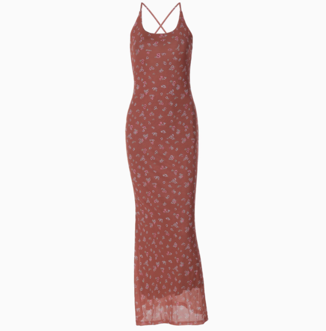 Mesh Printed Backless Suspender Dress ED01403