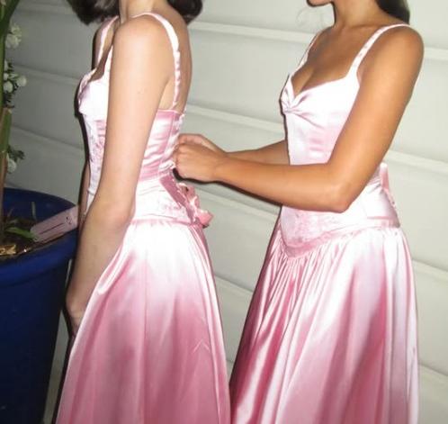 Elegant Spaghetti Straps A Line  Prom Dress Satin Pink Long Bridesmaid Dresses ED01409