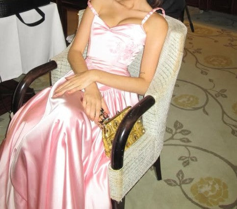 Spaghetti Straps A Line Prom Dress Satin Pink Long Bridesmaid Dresses HZ1024