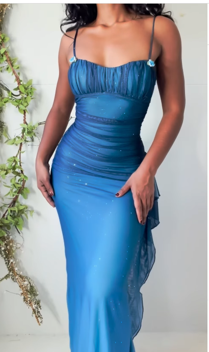 Unique__ Gradient Blue Mermaid Gown for Party&Quinceanera- Spaghetti Straps Glitter Chiffon Long Prom&Evening Dress  ED01424
