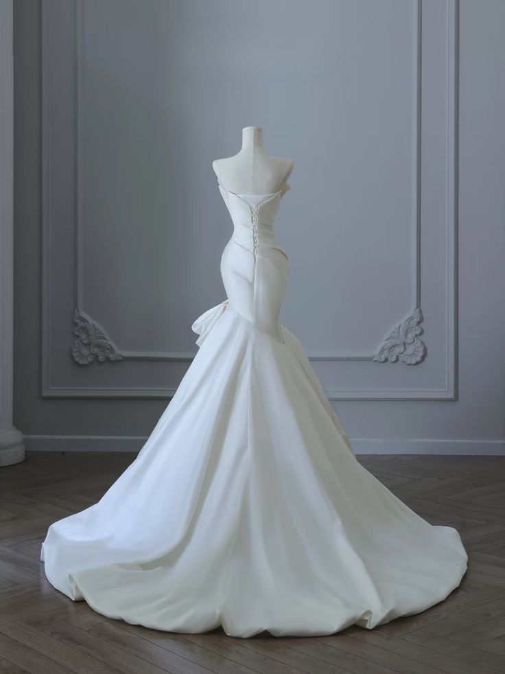 Ivory Strapless Mermaid  Wedding Dresses, Tulle Satin Tender Sleeveless Bridal Gowns  ED01425