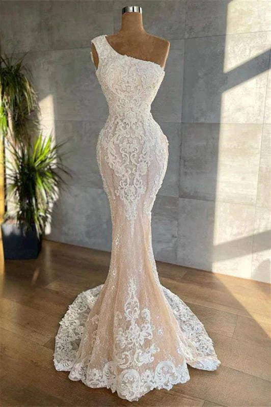 Mermaid Asymmetrical Lace Applique Floor-length Sleeveless Prom Dress ED01451