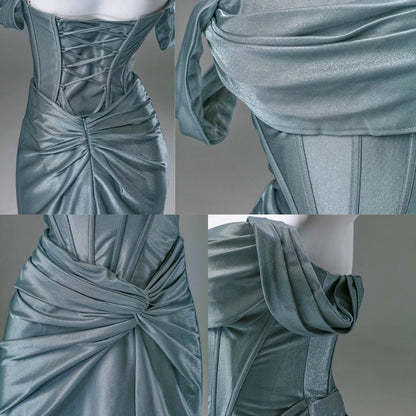 Elegant Pleated Satin Formal Mermaid Evening Dress,Fahsion Graudation Prom Dresses with Off-the-Shoulder ED01456
