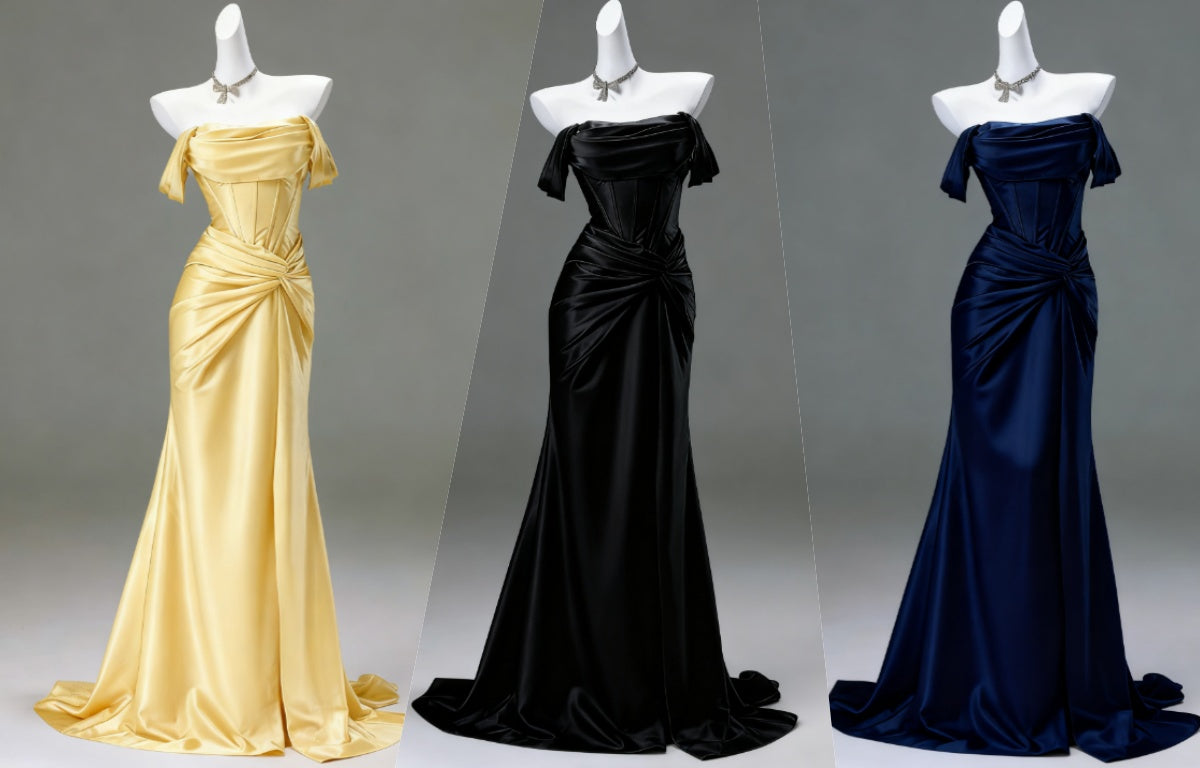Elegant Pleated Satin Formal Mermaid Evening Dress,Fahsion Graudation Prom Dresses with Off-the-Shoulder ED01456