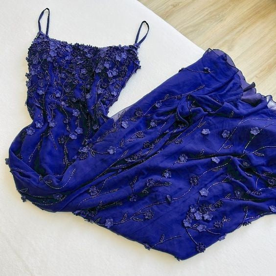 Bodycon Spaghetti Straps 3D Applique Long Prom Dress HZ1024