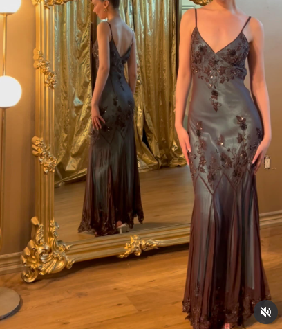 vintage-Inspired Evening Dresses _©µ Blue Satin Spaghetti Straps Coffee Chiffon Long Prom Dresses with Beading ED01469