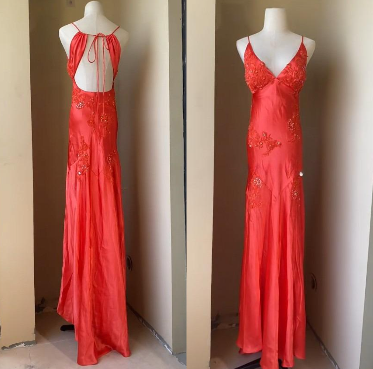 Chic A-Line Evening Dress Satin Spaghetti Straps Green Vintage  Backless Long Prom Dresses  ED01470