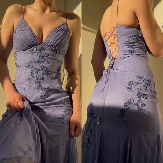 Spaghetti Straps V-neck Beaded Backless Prom Dresses Party Dresses HZ1024
