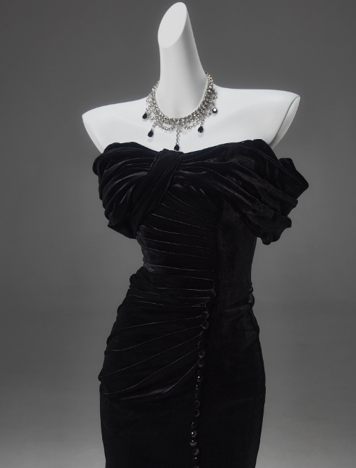 Black Mermaid Off-the-shoulder Velvet Long Prom Dress, Elegant Evening Dress ED01490