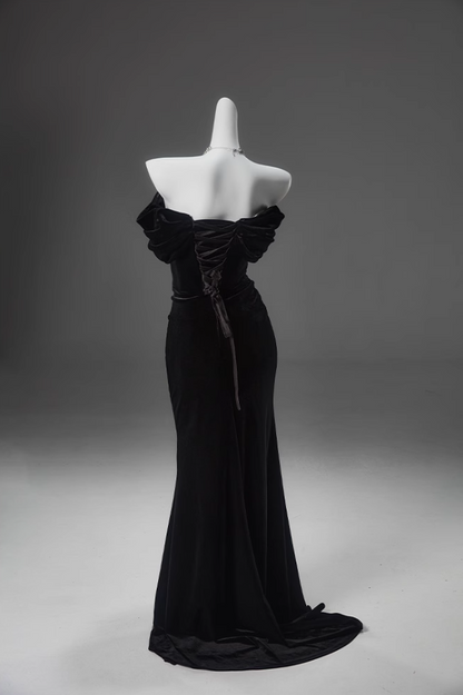 Mermaid Off-the-shoulder Velvet Long Prom Dress, Elegant Evening Dress HZ1024