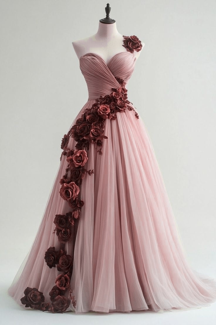 ElegantA-line Sweetheart Quinceañera Dress Tulle Applique Ball Gown Long Prom Dress Wedding Dress ED01491