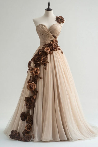 ElegantA-line Sweetheart Quinceañera Dress Tulle Applique Ball Gown Long Prom Dress Wedding Dress ED01491