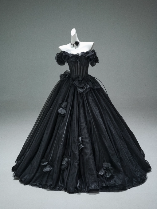 A-line Off-the-Shoulder Tulle 3D Applique Long Prom Dress,Adult Ceremony Graduation Prom Dress HZ1024