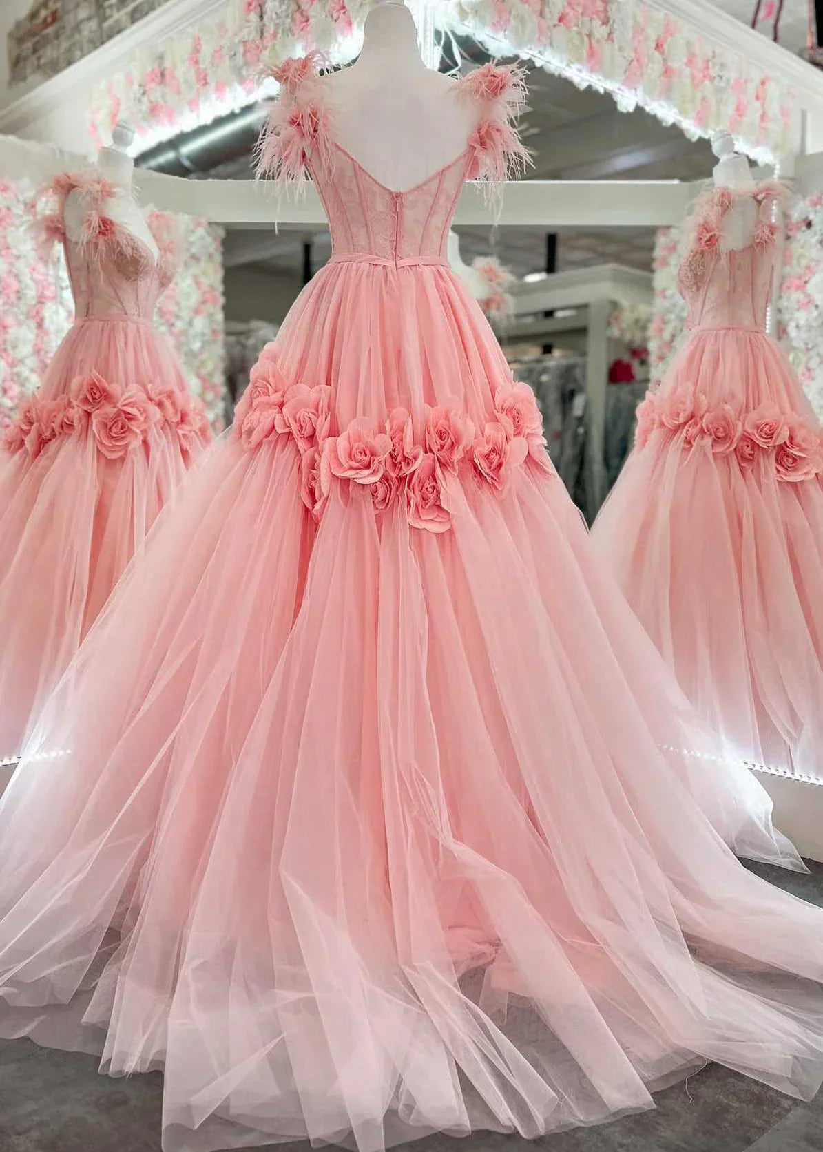 A-Line Off the Shoulder Lace Tulle Long Prom Dress, Sweet 16 Dress HZ1024