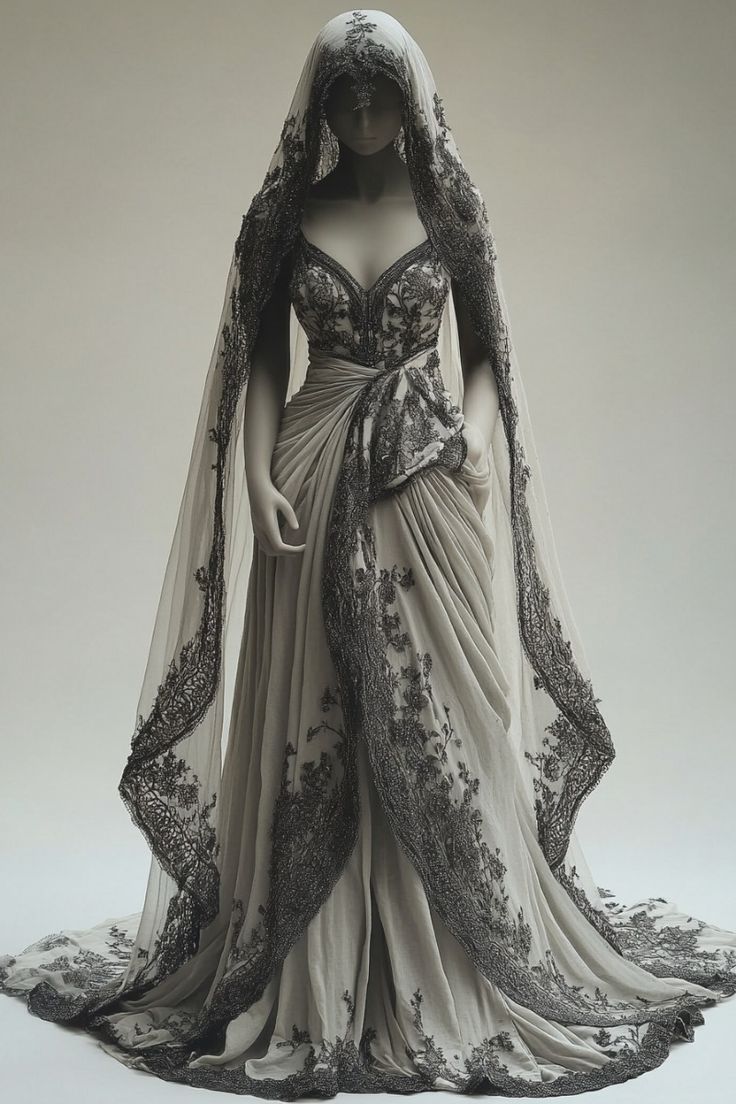 A-Line V-neck Lace Appliqu¨¦ Long Prom Dress with Veil Wedding Dress HZ1024