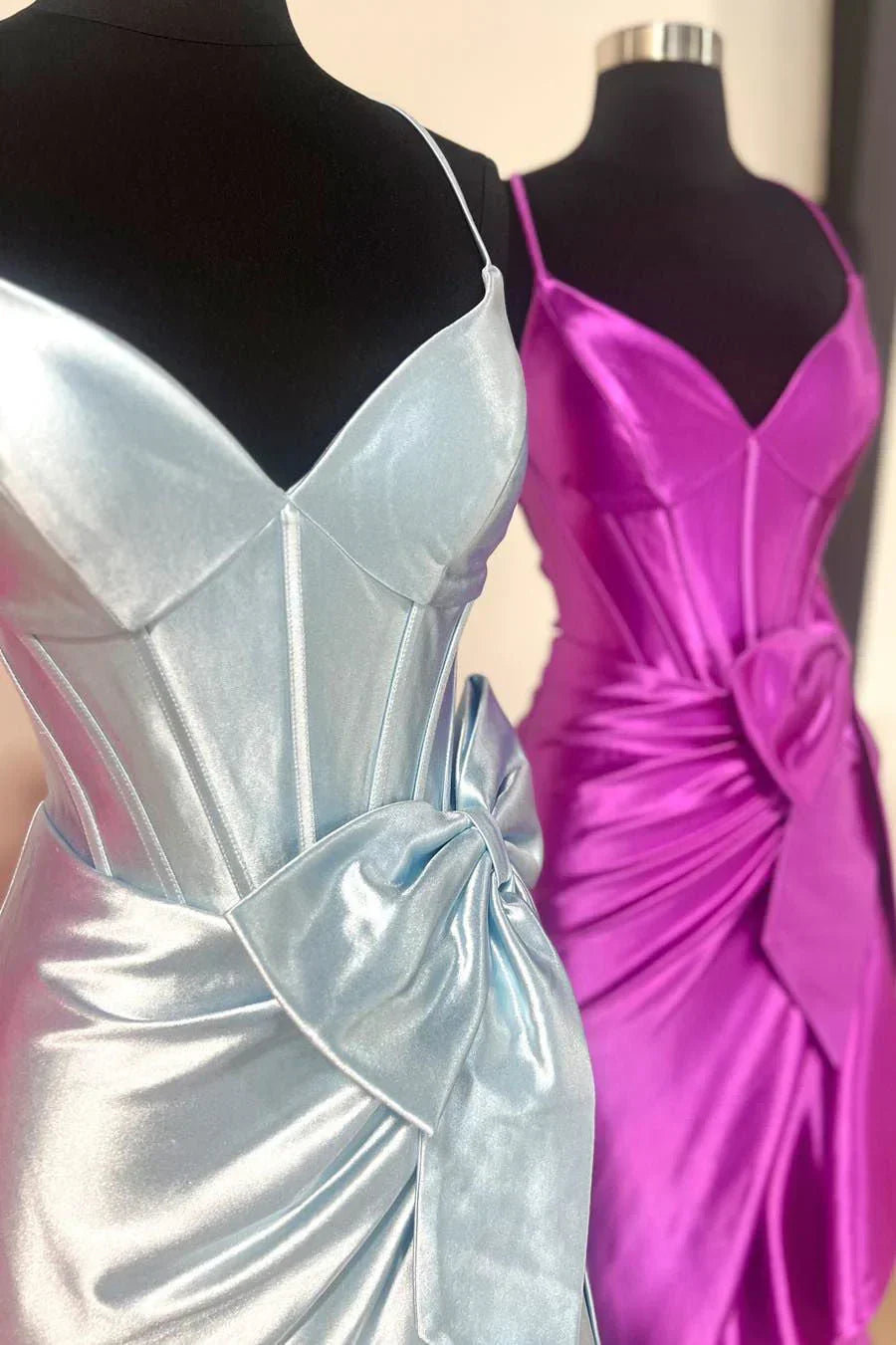 Straps V-Neck Satin Mermaid Prom Dress with Bow HZ1024