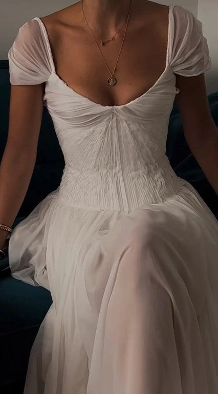 Elegant White A-Line Bride Gowns Enchanted Chiffon Luxury Wedding Dress ED01511