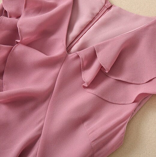 V-Neck Chiffon Pleated Sleeveless Back Zippered Long Prom Dress Beautiful Party Dress HZ1024