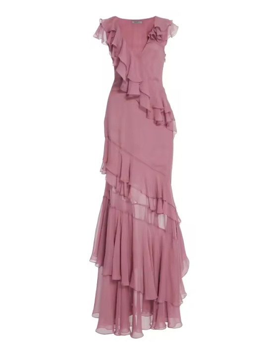 V-Neck Chiffon Pleated Sleeveless Back Zippered Long Prom Dress Beautiful Party Dress HZ1024
