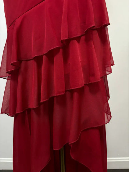 Burgundy A-line Halter V Neck Chiffon Backless Prom Dress,Bridesmaid Dress With Ankle Length ED01515