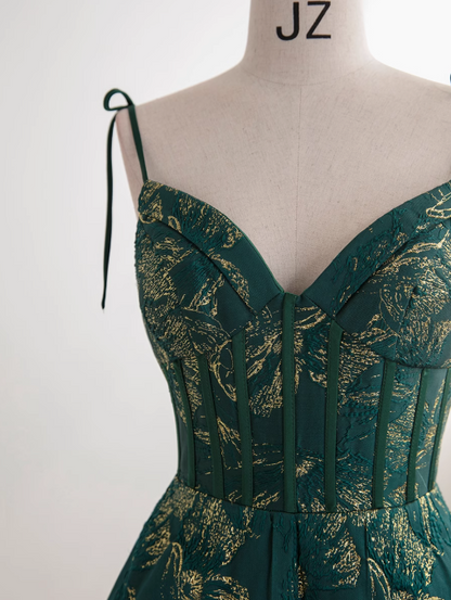 Green A-line Spaghetti Strap Satin Long Prom Dress Sweetheart Neckline Retro Bridesmaid Dress Dress HZ1024