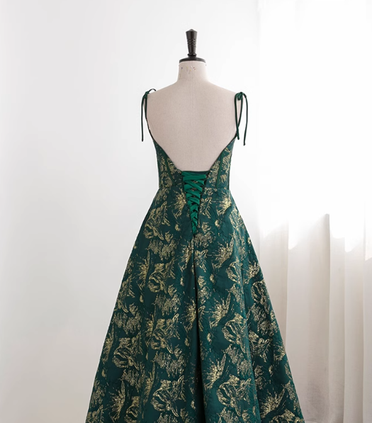 Dark Green A-line Spaghetti Strap Satin Long Prom Dress Sweetheart Neckline Retro Bridesmaid Dress Dress ED01523