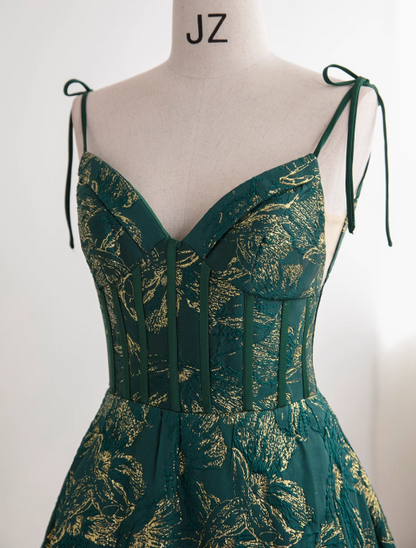 Dark Green A-line Spaghetti Strap Satin Long Prom Dress Sweetheart Neckline Retro Bridesmaid Dress Dress ED01523