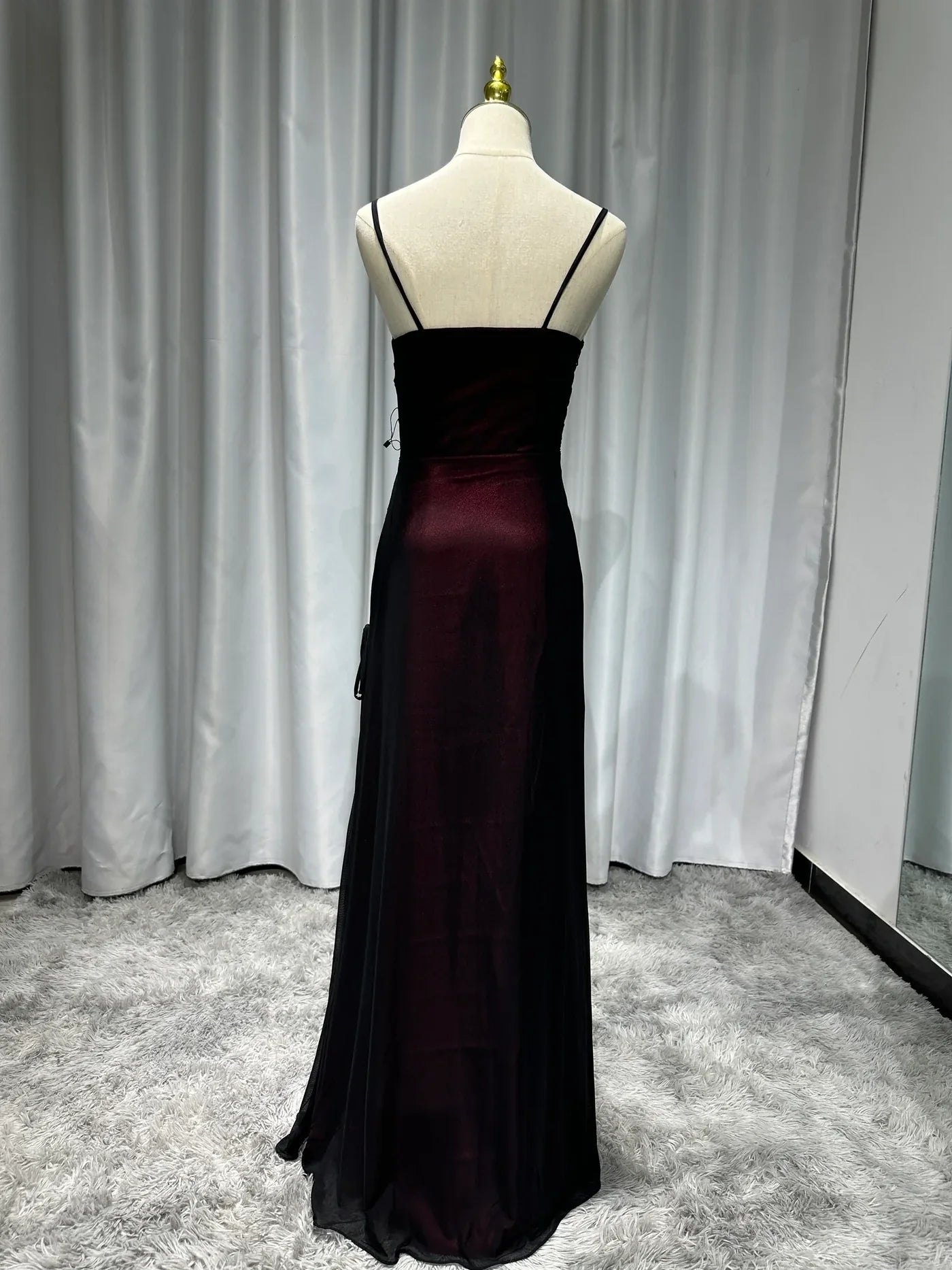 Sheath Spaghetti Straps Tulle Long Prom Dress with Silt ED01532