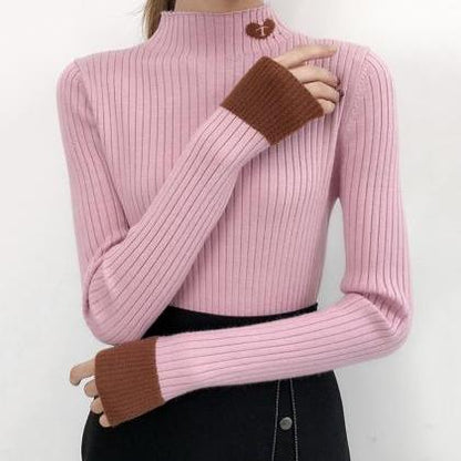 Crew Neck Long Sleeves Slim Fit Pullover Sweater ED0153