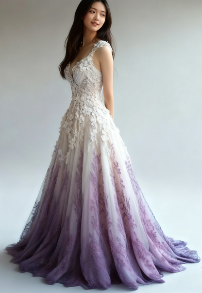A-line Straps Tulle Beaded Long Prom Dress Applique Sweetheart Neck Evening Gown ED01554