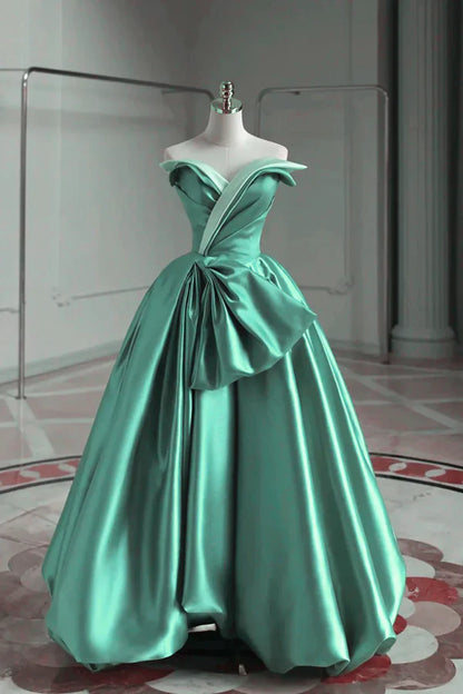 A-line Satin Off-the-shoulder Long Prom Dress Bridesmaid Dress ED01565
