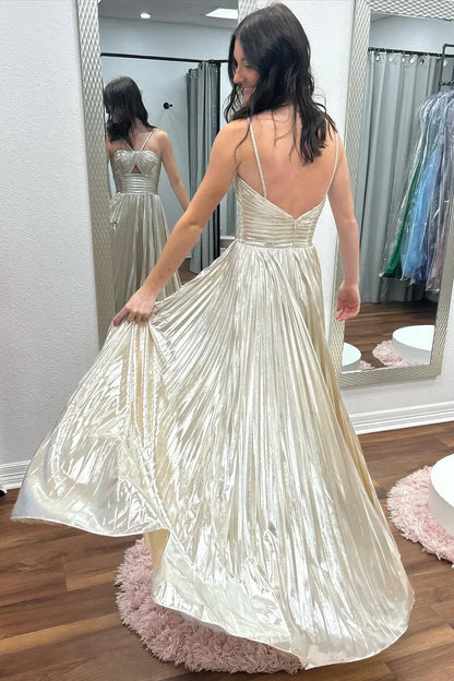 A-line Spaghetti Strap Long Prom Dress with Slit HZ1024