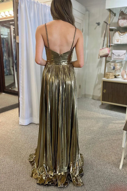 A-line Spaghetti Strap Long Prom Dress with Slit HZ1024