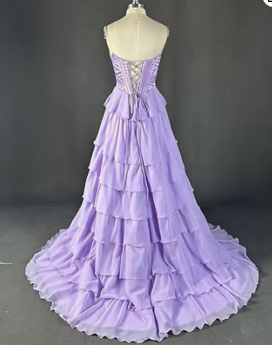 Lovely Yellow A-Line Sweetheart Long Tiered Prom Dress with Slit ED01576
