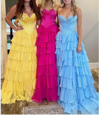 Lovely Yellow A-Line Sweetheart Long Tiered Prom Dress with Slit ED01576
