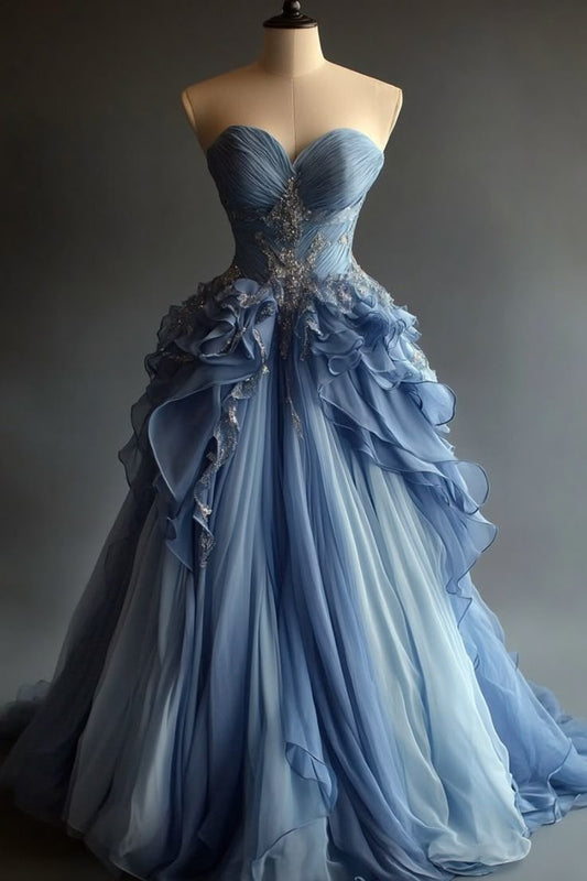 A-Line Sweetheart Chiffon Sequined Long Prom Dress Evening Dress HZ1024