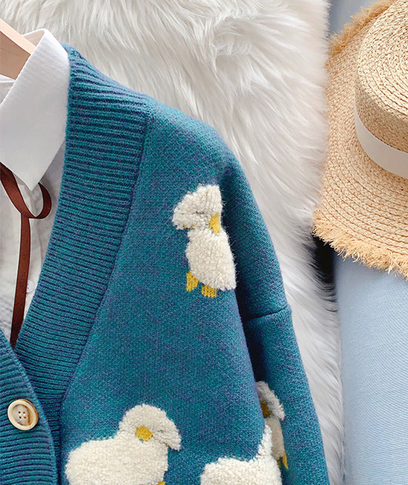 Cute Sheep Pattern Long Sleeve Cardigan Sweater ED0160