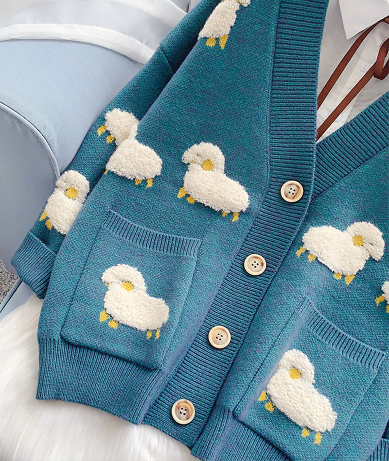 Cute Sheep Pattern Long Sleeve Cardigan Sweater ED0160