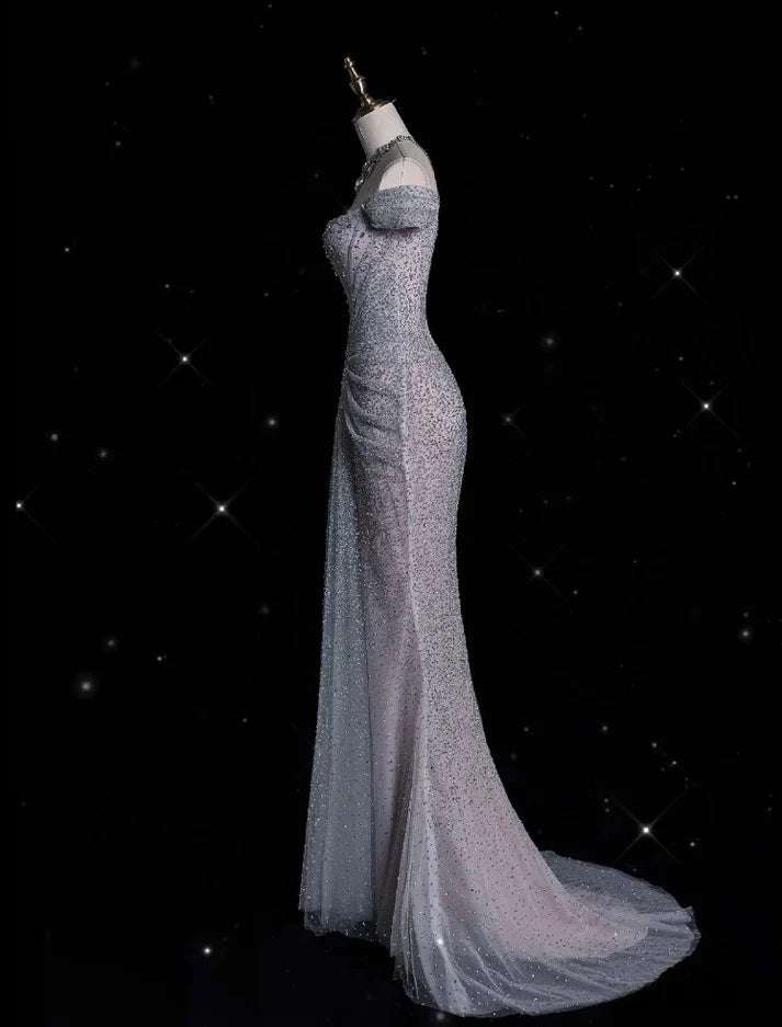 Mermaid Gown__ Off The Shoulder Tulle Sequins Long Prom Dress for Formal Events &Quinceanera ED01599