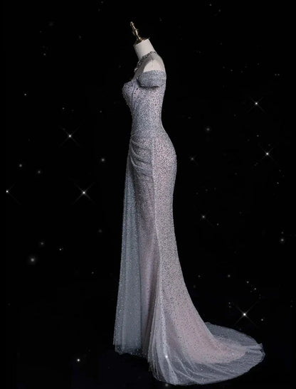 Mermaid Gown__ Off The Shoulder Tulle Sequins Long Prom Dress for Formal Events &Quinceanera ED01599
