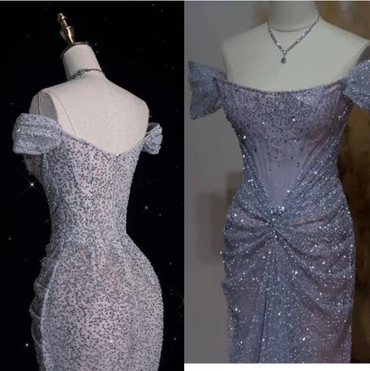 Mermaid Gown__ Off The Shoulder Tulle Sequins Long Prom Dress for Formal Events &Quinceanera ED01599