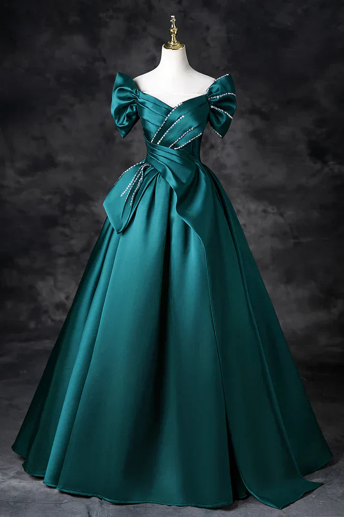 A-Line Off the Shoulder Satin Long Prom Dress, Elegant Evening Dress HZ1024