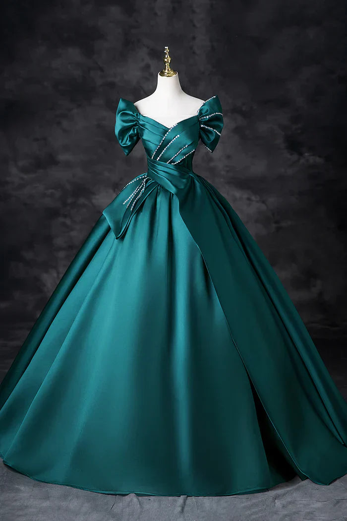A-Line Off the Shoulder Satin Long Prom Dress, Elegant Evening Dress HZ1024