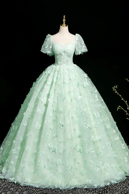 A-Line Tulle Beaded Sequin Long Prom Dress, Beautiful 3D Butterfly Evening Dress HZ1024