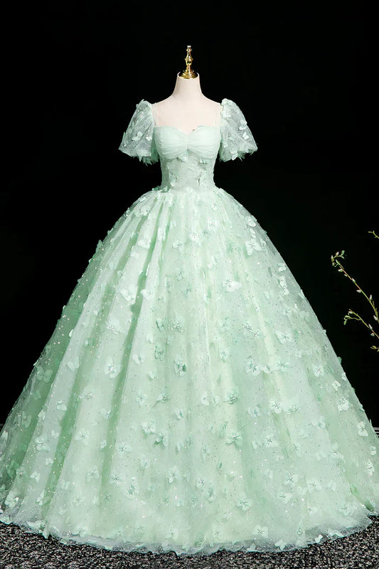 A-Line Tulle Beaded Sequin Long Prom Dress, Beautiful 3D Butterfly Evening Dress HZ1024