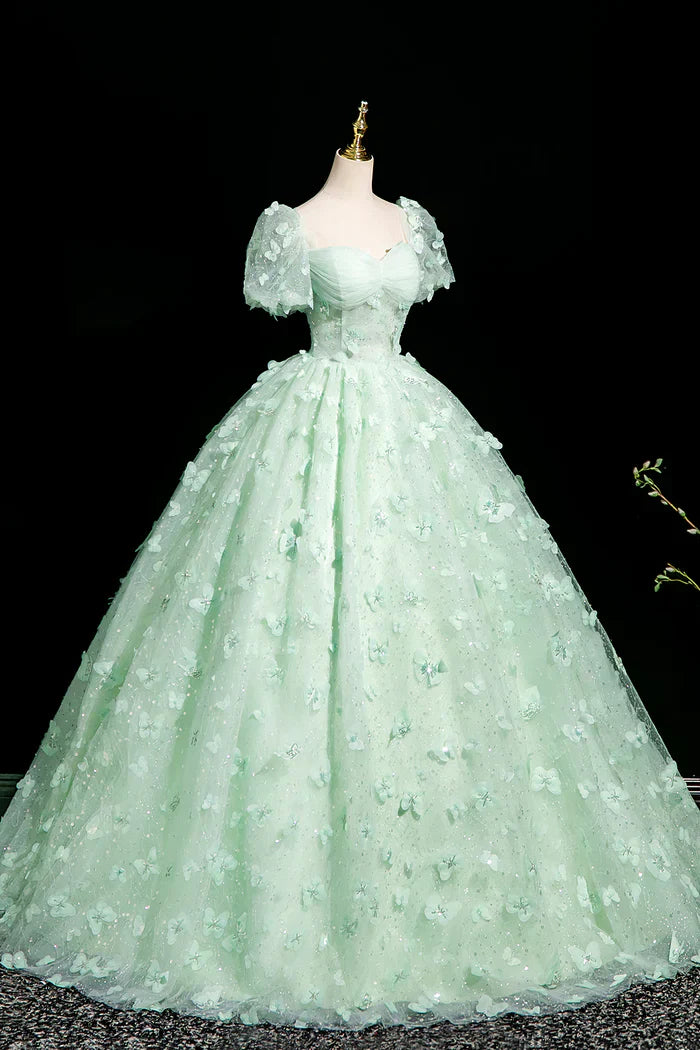 A-Line Tulle Beaded Sequin Long Prom Dress, Beautiful 3D Butterfly Evening Dress HZ1024