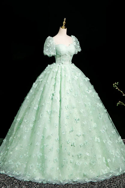 A-Line Tulle Beaded Sequin Long Prom Dress, Beautiful 3D Butterfly Evening Dress HZ1024