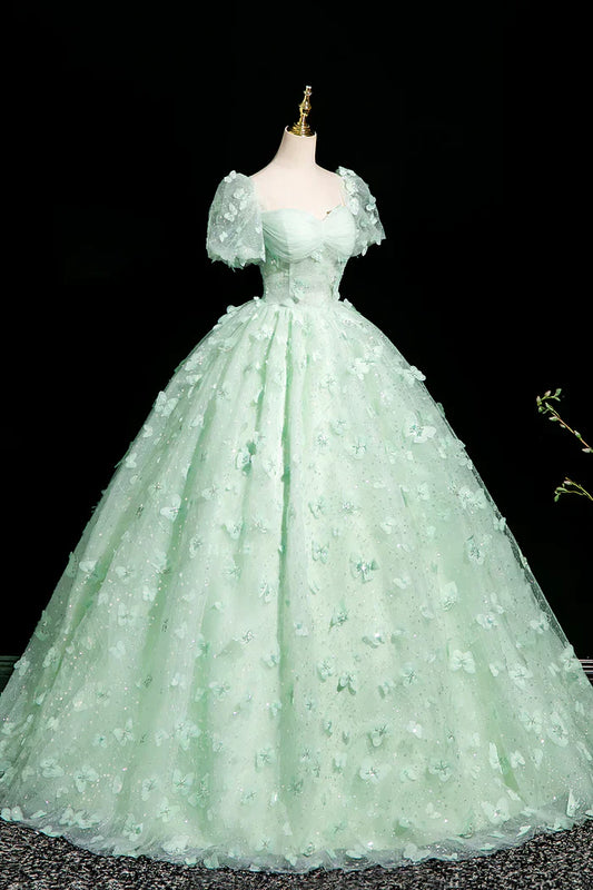 A-Line Tulle Beaded Sequin Long Prom Dress, Beautiful 3D Butterfly Evening Dress HZ1024