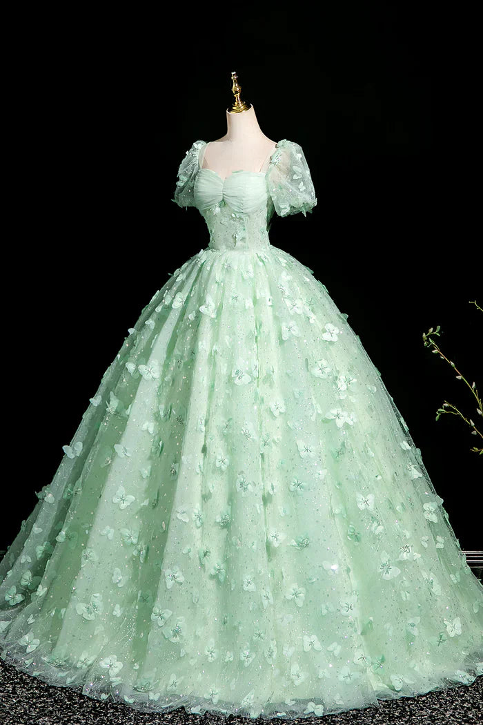 A-Line Tulle Beaded Sequin Long Prom Dress, Beautiful 3D Butterfly Evening Dress HZ1024